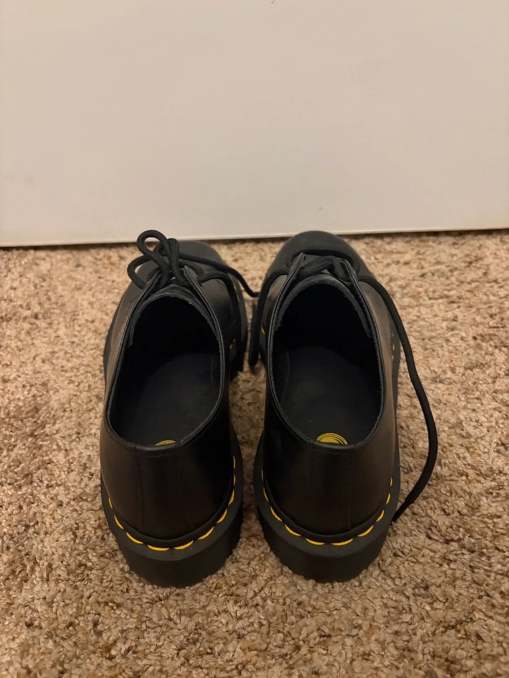 Dr. Martens Black Lace-Up Men's Shoes with Yellow Stitching